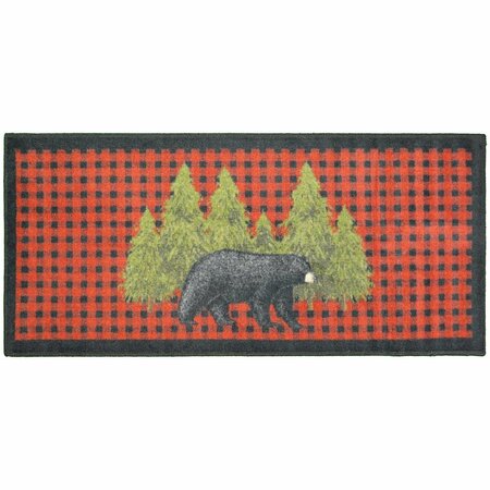 SLEEP EZ 20 x 44 in. Cozy Cabin Pine Bear Printed Nylon Kitchen Mat & Rug, Red SL3082682